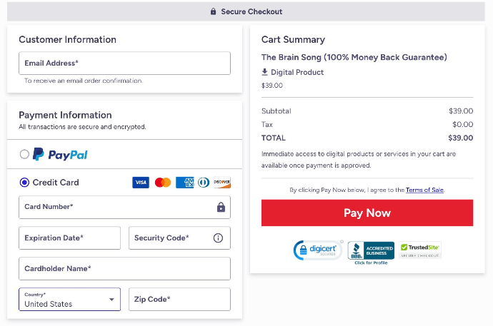 The Brain Song-order page